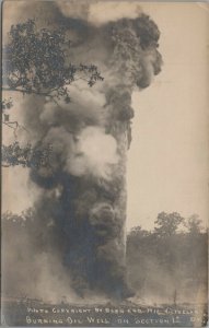 RPPC 1911 Burning oil well section 12 Cleveland Oklahoma photo postcard C437 