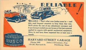 Postcard Massachusetts Fitchburg Harvard Garage auto repair advertising 23-5311