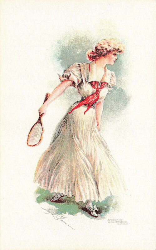 Artist Signed M. Farini  Woman Tennis Player 1907 Postcard