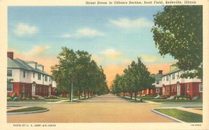 Belleville IL Scott Field Street Scene in Officers Section USAAC Linen Postcard