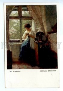 499247 Franz WINDHAGER Sonniges Platzchen Woman darning on windowsill BKWI #1046