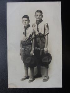 BOY SCOUTS John & Billy c1910 RP Postcard by S.M Adjemain 19 Abbas St Heliopolis