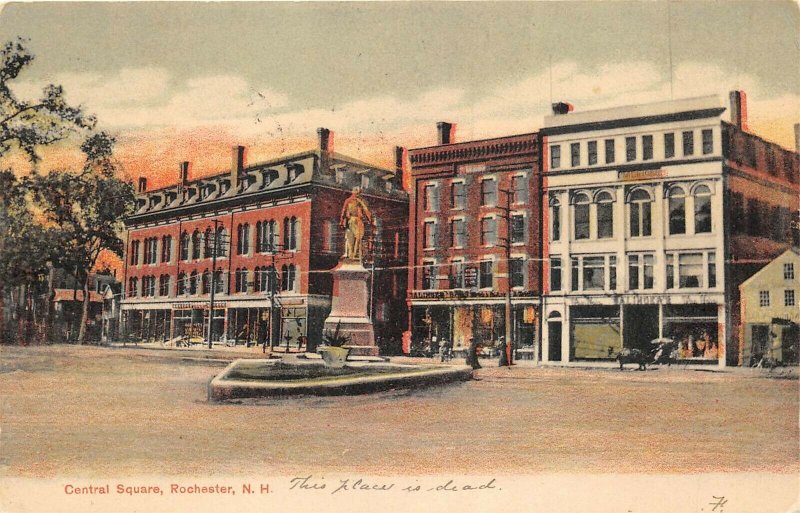 Rochester New Hampshire 1907 Postcard Central Square Stores Monument