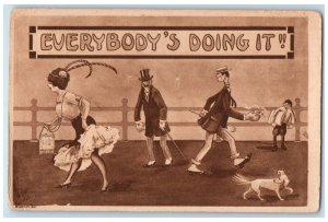 c1910's Everybody's Doing It Short Skirt Critique Dog Man Cigar Smoking Postcard 