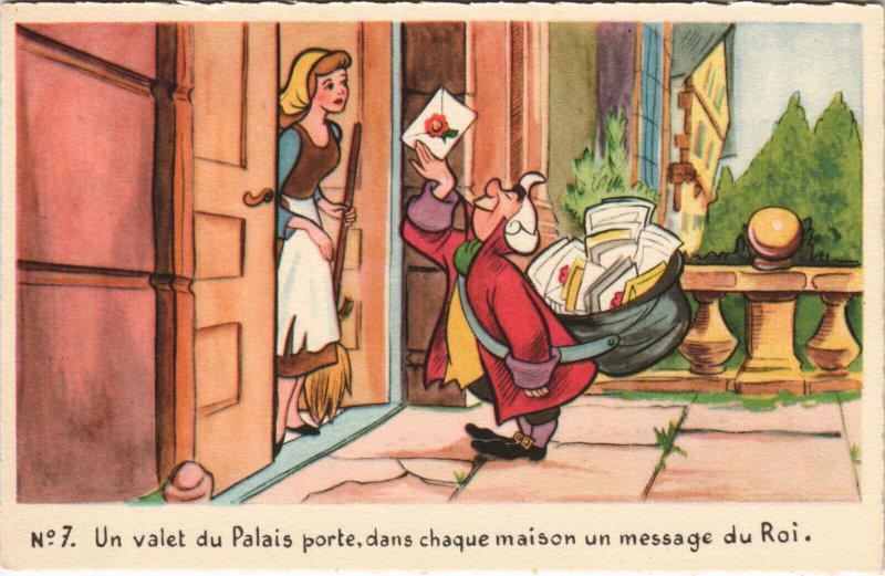 PC DISNEY, CINDERELLA AND THE POSTMAN, Vintage Postcard (b43786)