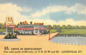 HICK'S Drive-In Restaurant Roadside Diner Shivley Louisville, KY 1951 Postcard