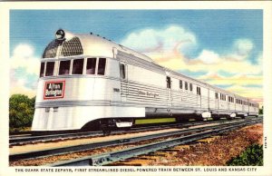 Train OZARK STATE ZEPHYR Alton Burlington Railroad ST LOUIS~KANSAS CITY Postcard