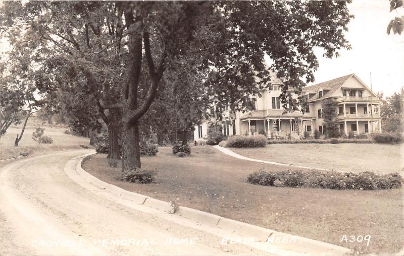 Blair Nebraska~Crowell Memorial Home~Long Driveway~1930s RPPC Postcard