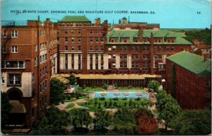 Vtg Savannah GA Hotel De Soto Swimming Pool & Miniture Golf 1930s Postcard