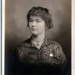 c1910s Reading, PA Cute Young Lady RPPC w/ Watch Real Photo Strunk's Studio A123