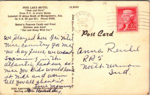 Linen Postcard Pine Lake Motel on U.S. 82 and 231 in Montgomery, Alabama