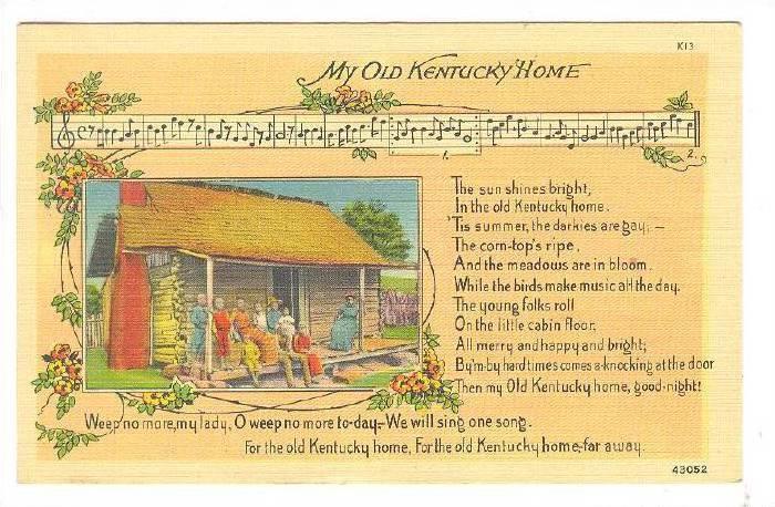 Family Relaxing On Porch Of Log Cabin My Old Kentucky Home Music