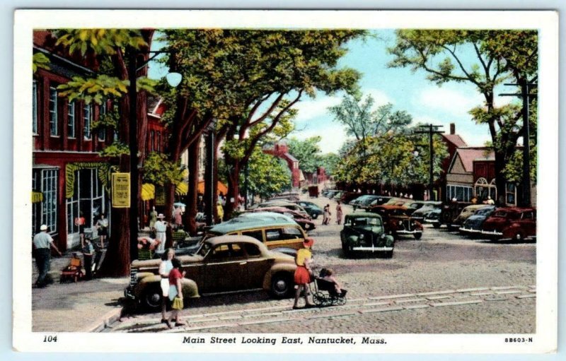 2 Postcards NANTUCKET, Massachusetts MA ~ MAIN STREET Looking East & West 1940s