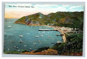 Vintage 1910's Postcard Panoramic Bay View Sailboats Catalina Island California