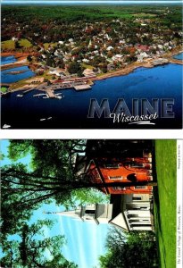 2~4X6 Postcards Wiscasset, ME Maine MARINA/Bird's Eye View & CHURCH~COURT HOUSE