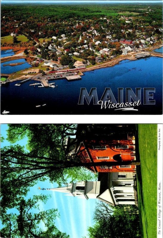 2~4X6 Postcards Wiscasset, ME Maine MARINA/Bird's Eye View & CHURCH~COURT HOUSE