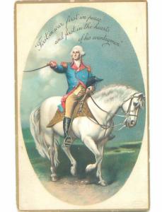 Pre-Linen Patriotic GEORGE WASHINGTON RIDING ON HIS WHITE HORSE AC0878