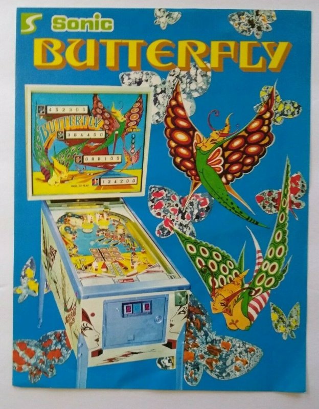 Sonic Butterfly Pinball FLYER Original 1977 Promo Advertising Fantasy Art Sheet