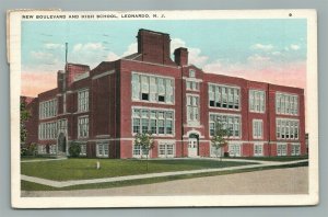 LEONARDO NJ NEW BOULEVARD & HIGH SCHOOL ANTIQUE POSTCARD