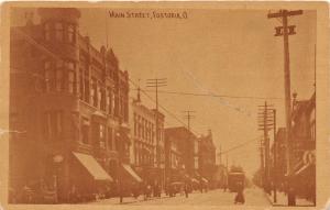 A21/ Fostoria Ohio Postcard 1913 Main Street Stores Trolley