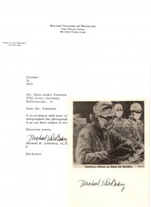 Michael DeBakey Heart Surgeon 1972 Hand Signed Letter & Picture