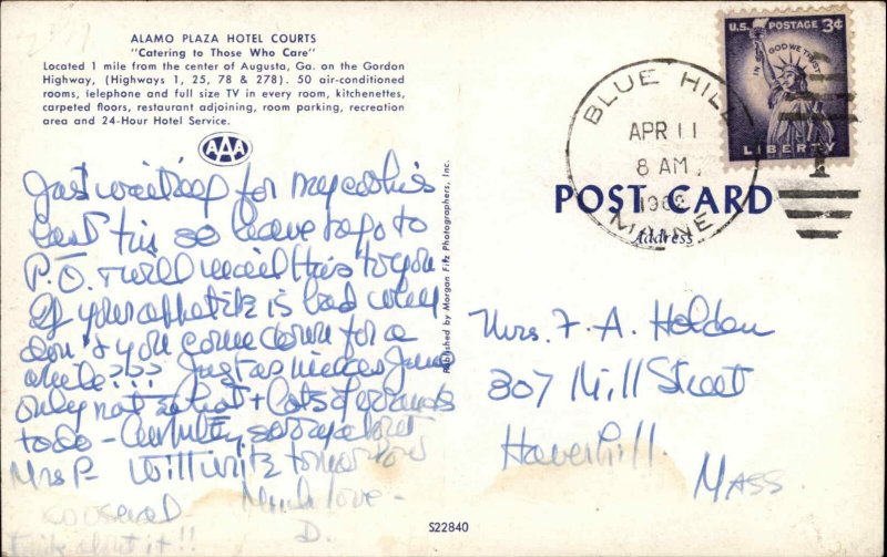 Augusta Georgia GA Motel Vintage Postcard