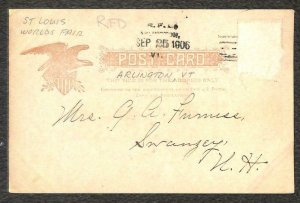 LOUISIANA PURCHASE EXPOSITION ST. LOUIS MISSOURI VERMONT RFD CANCEL POSTCARD 06