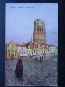 Belgium FURNES Tower of St. Nicholas c1908 Postcard by A.& C. Black