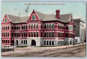 Butte Montana MT Postcard High School Masonic Temple Building 1912 Antique