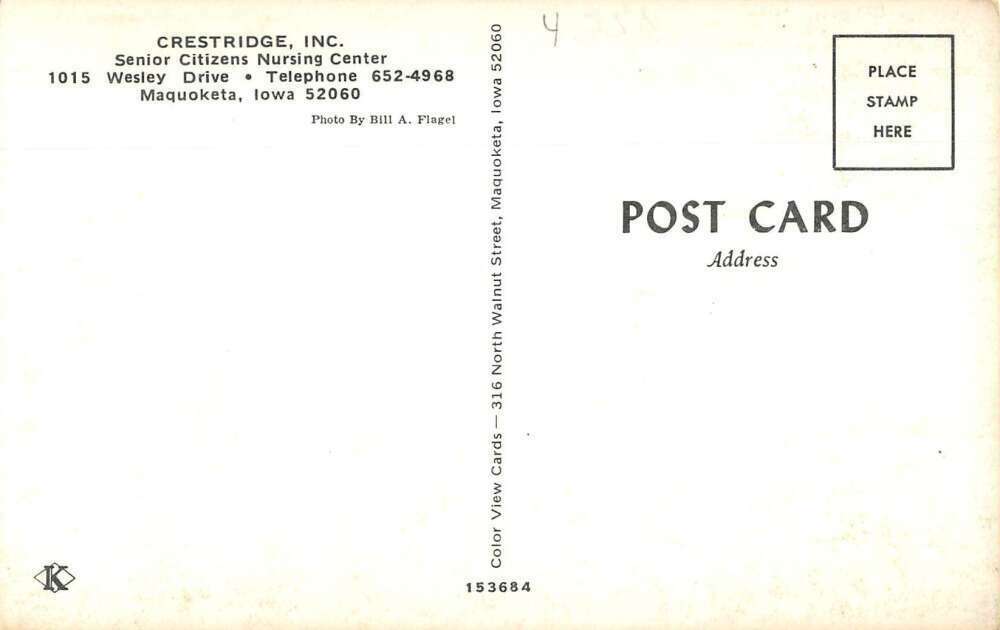 Maquoketa Iowa Crestridge Senior Citizens Nursing Center Postcard