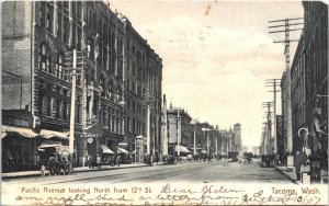 Postcard WA Tacoma Pacific Ave. View Streetcar Calvin Philips Co. UDB 1907 V194