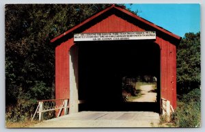 Princeton Illinois~1863 Red Covered Bridge~Crosses Bureau Creek~Vintage Postcard