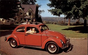 VW Volkswagen Beetle Bug Sedan with Sunroof Classic Car Ad Vintage Postcard