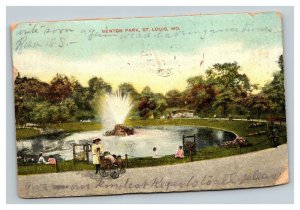 Vintage 1908 Postcard Nice Lake & Fountain in Benton Park St. Louis Missouri