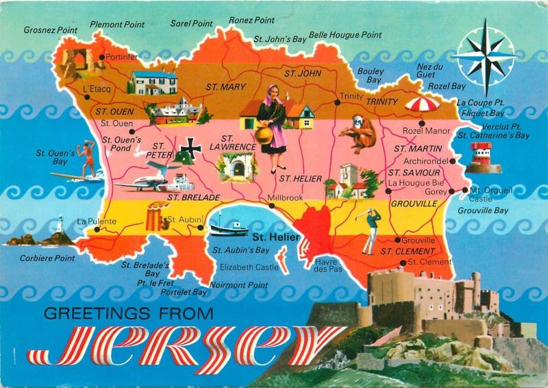 Greetings from Jersey Map Postcard