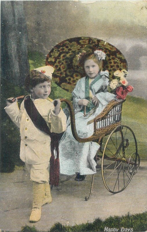 Lot 4 british vintage postcards children playing scenes happy days puppy dog pet