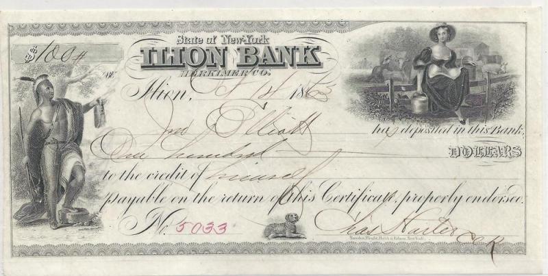 Bank Deposit Receipt Ilion Bank 1863, Ephemera