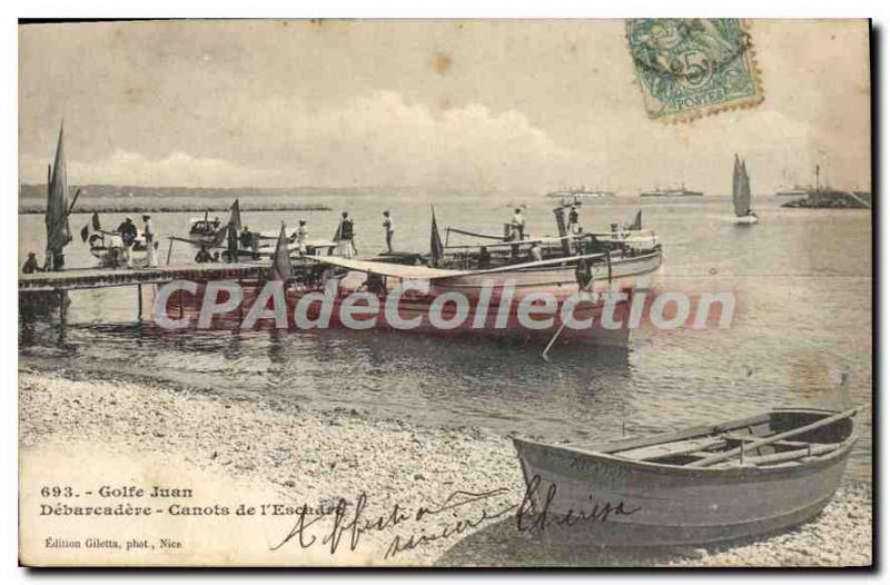 Old Postcard Golfe Juan Debarcadere Canoes From I'Escadre