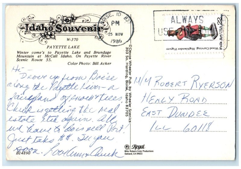 1986 Payette Lake Brundage Mountain Scenic Route McCall Idaho Souvenir Postcard