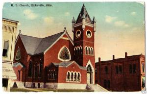 Old HICKSVILLE Ohio Postcard UB Church Defiance County