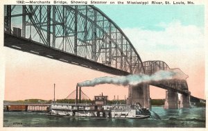 Vintage Postcard 1920's Merchant's Bridge Steamer in Mississippi River St. Louis
