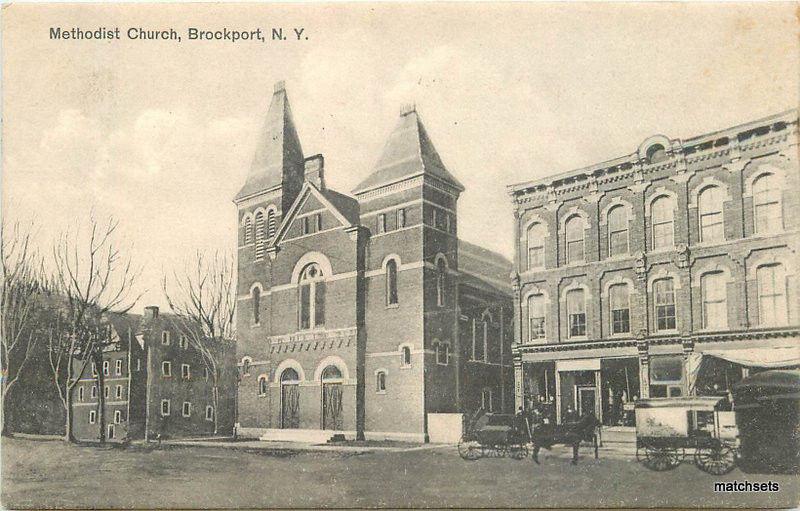 1909 BROCKPORT NEW YORK Methodist Church People's Store postcard 4500