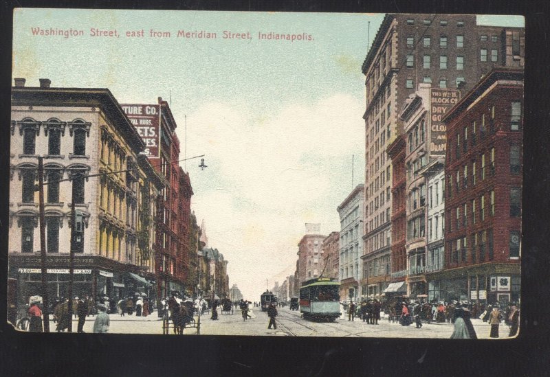 INDIANAPOLIS INDIANA DOWNTOWN WASHINGTON STREET SCENE VINTAGE POSTCARD