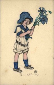 A/S Florence Nosworthy Adorable Little Girl with Flowers c1910 Vintage Postcard