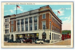 1944 American Legion Memorial Exterior Shamokin Pennsylvania PA Flags Postcard