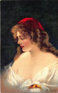 Beautiful Ruby Woman Signed M. Marco Series #2763 Raphael Tuck Postcard