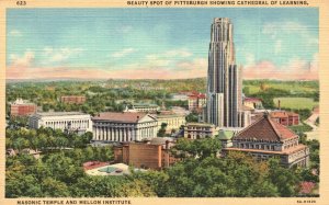 Vintage Postcard 1930's Pittsburgh Cathedral Masonic Temple & Mellon Inst. PA