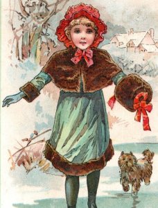 1880s Clark's ONT Spool Cotton Ice-Skating Girl & Adorable Dog #5Z