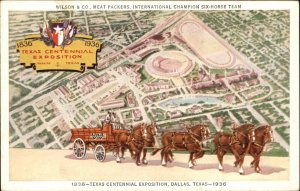 Dallas TX 1936 Centennial Expo Wilson Co Meat Packers Wagon Postcard