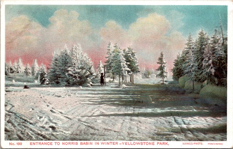 Entrance Norris Basin Winter Yellowstone National Park Postcard unused 1915-30s